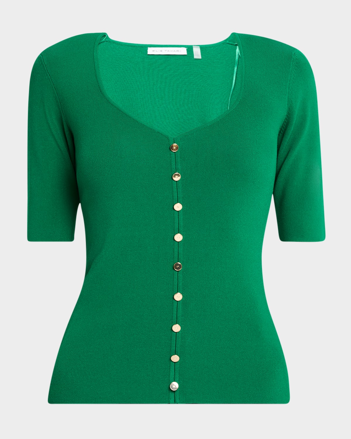 ELIE TAHARI THE JESSICA RIBBED FAUX BUTTON SWEATER 