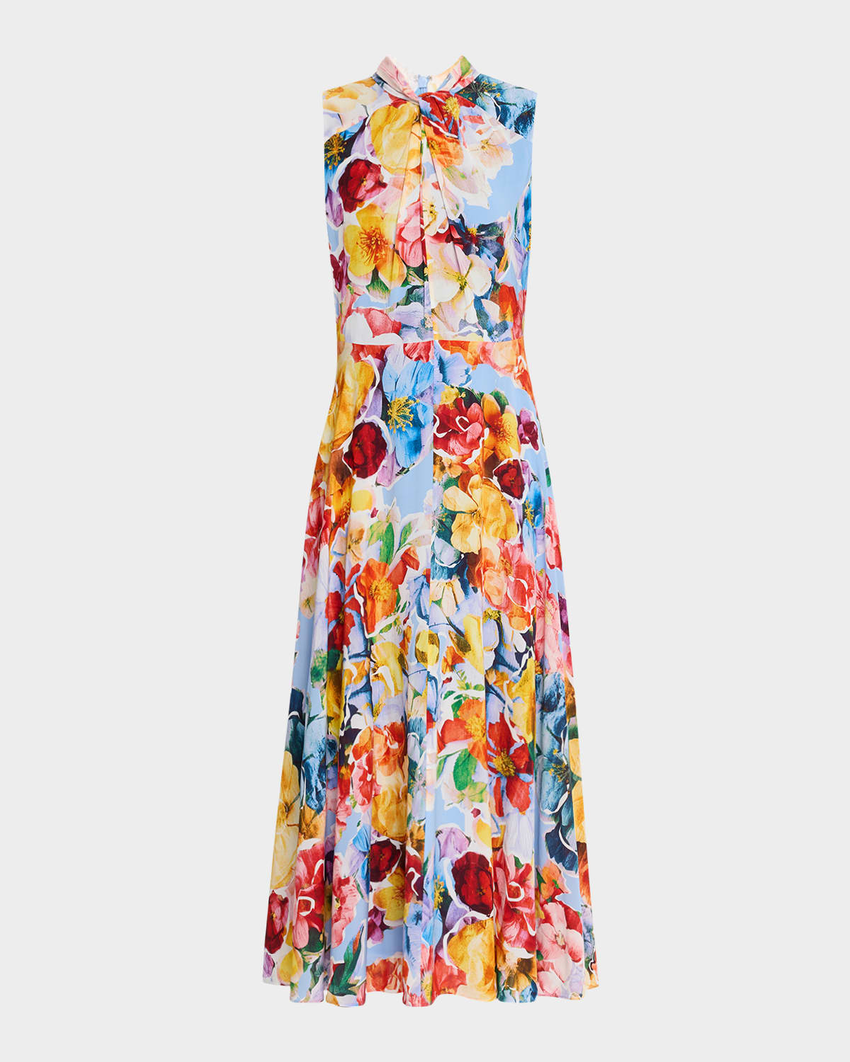 Shop Elie Tahari The Raquel Sleeveless Floral-print Midi Dress In Spring Morning Print