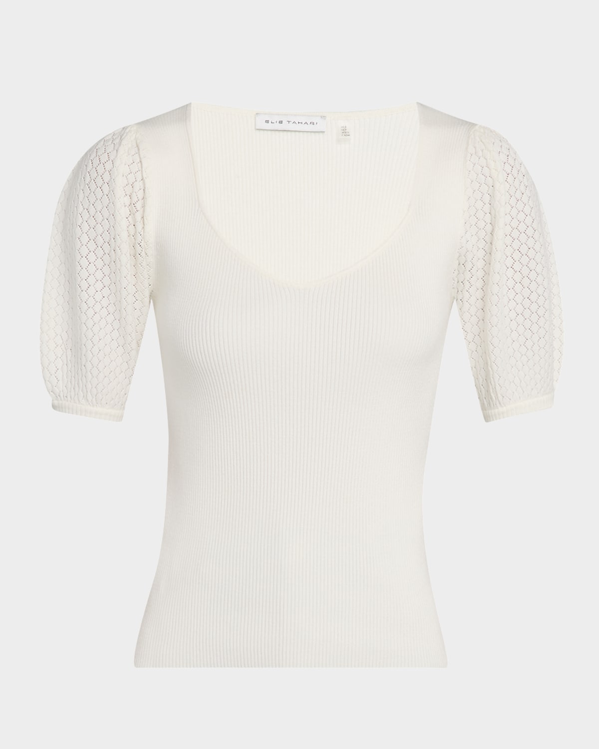 Shop Elie Tahari The Piper Ribbed Pointelle-sleeve Sweater In Sky White