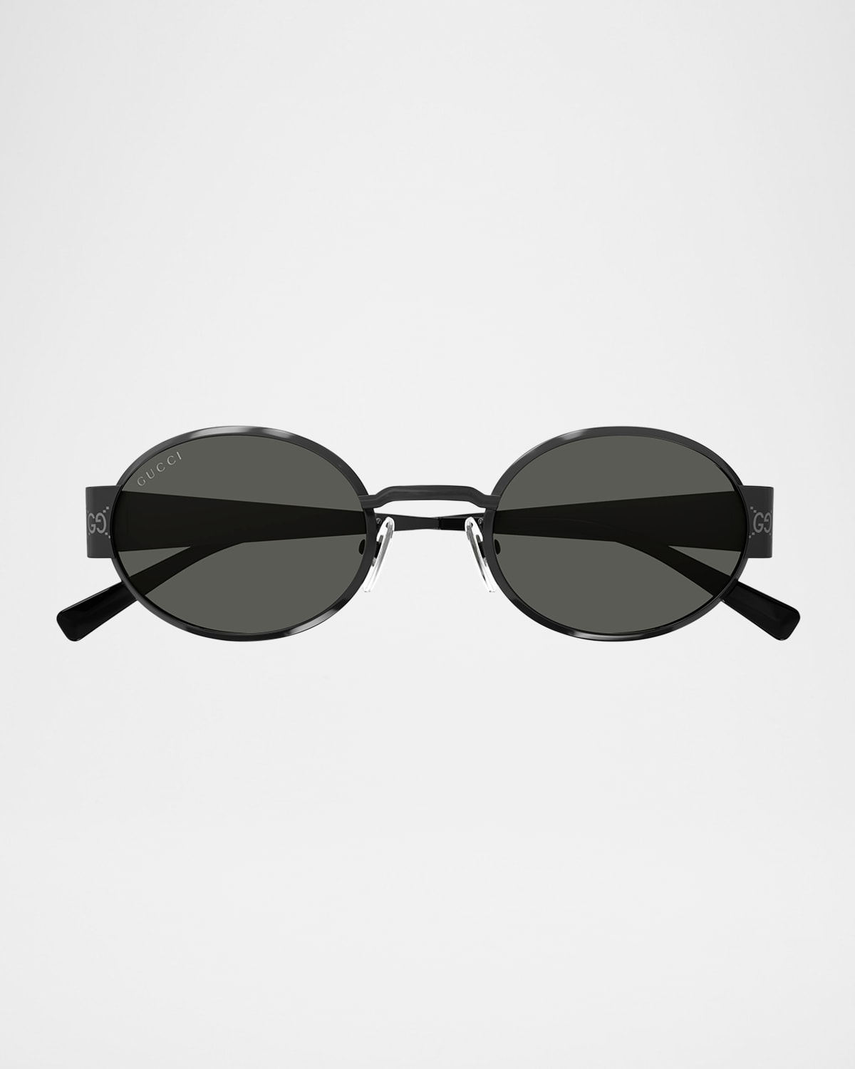 Gucci Men's Gg1854sm Metal Oval Sunglasses In Shiny Dark Ruthenium