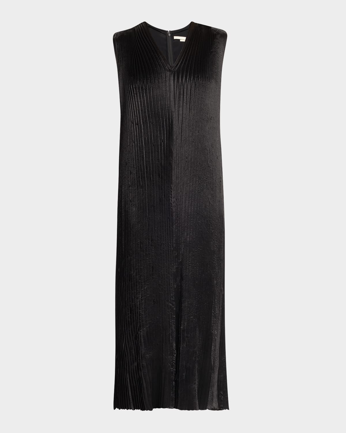 Jason Wu Collection Pleated Satin Laser-cut Trapeze Dress In V-neck Crinkled Satin Pleated