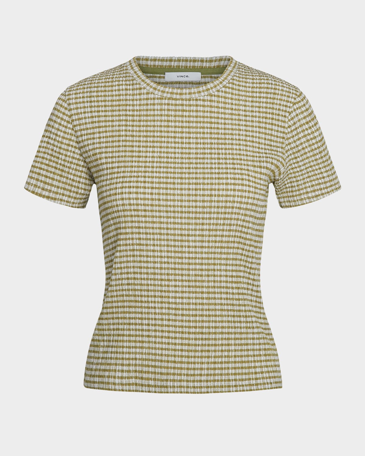 Vince Womens Gingham-print Seersucker Woven T-shirt Herbaria Combo In Herbaria Combo