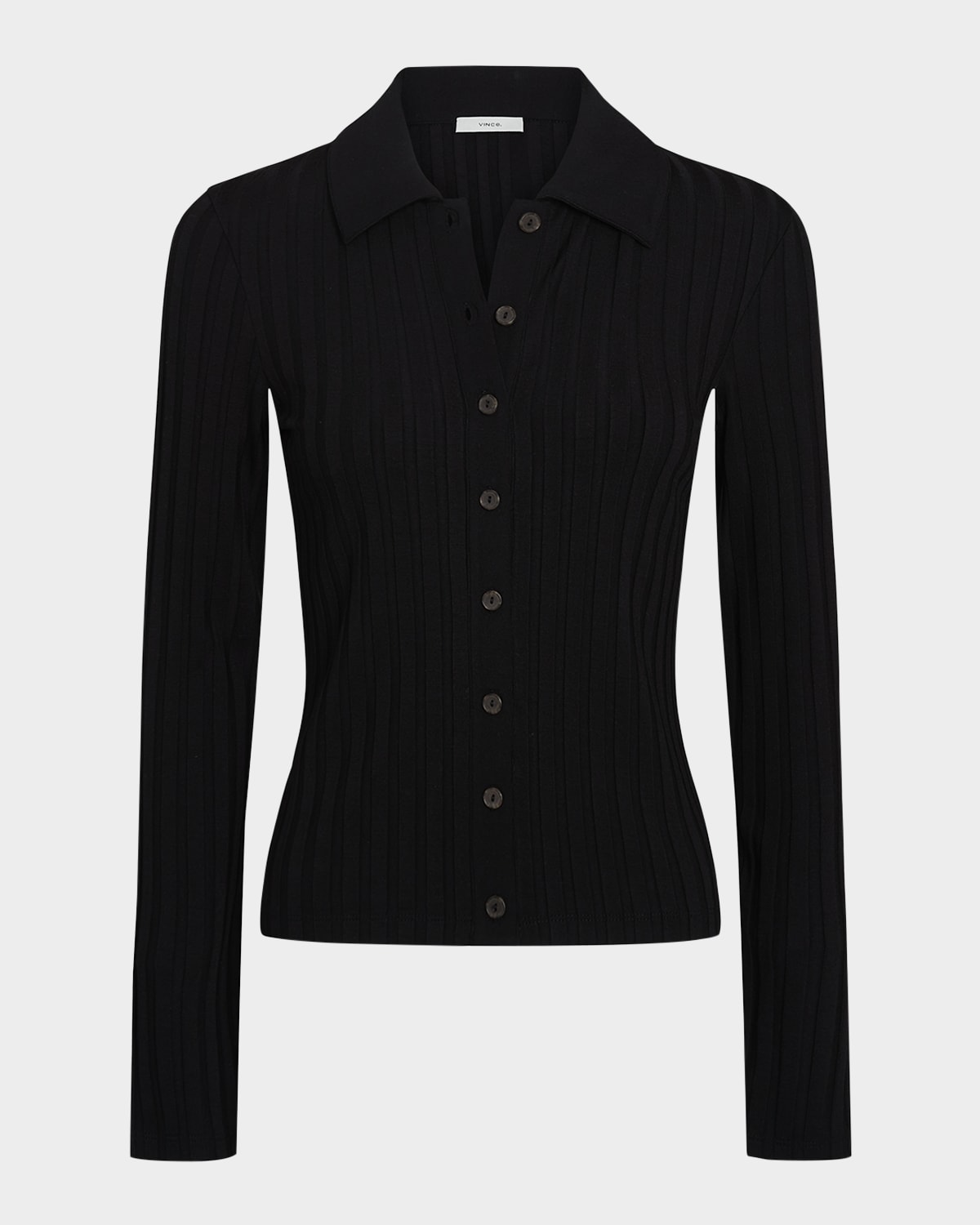 Vince Long-sleeve Ribbed Button-front Top In Black