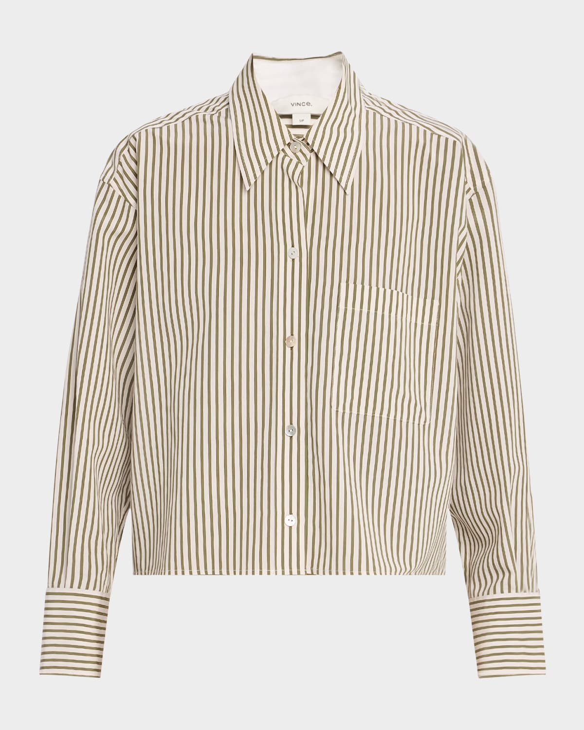 VINCE STRIPE CROPPED BUTTON-FRONT TOP 