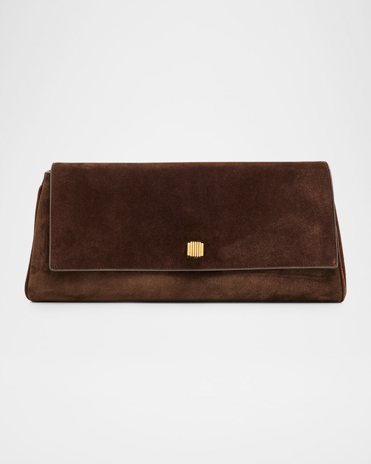 Khaite Audrey Flap Suede Clutch Bag In Brown