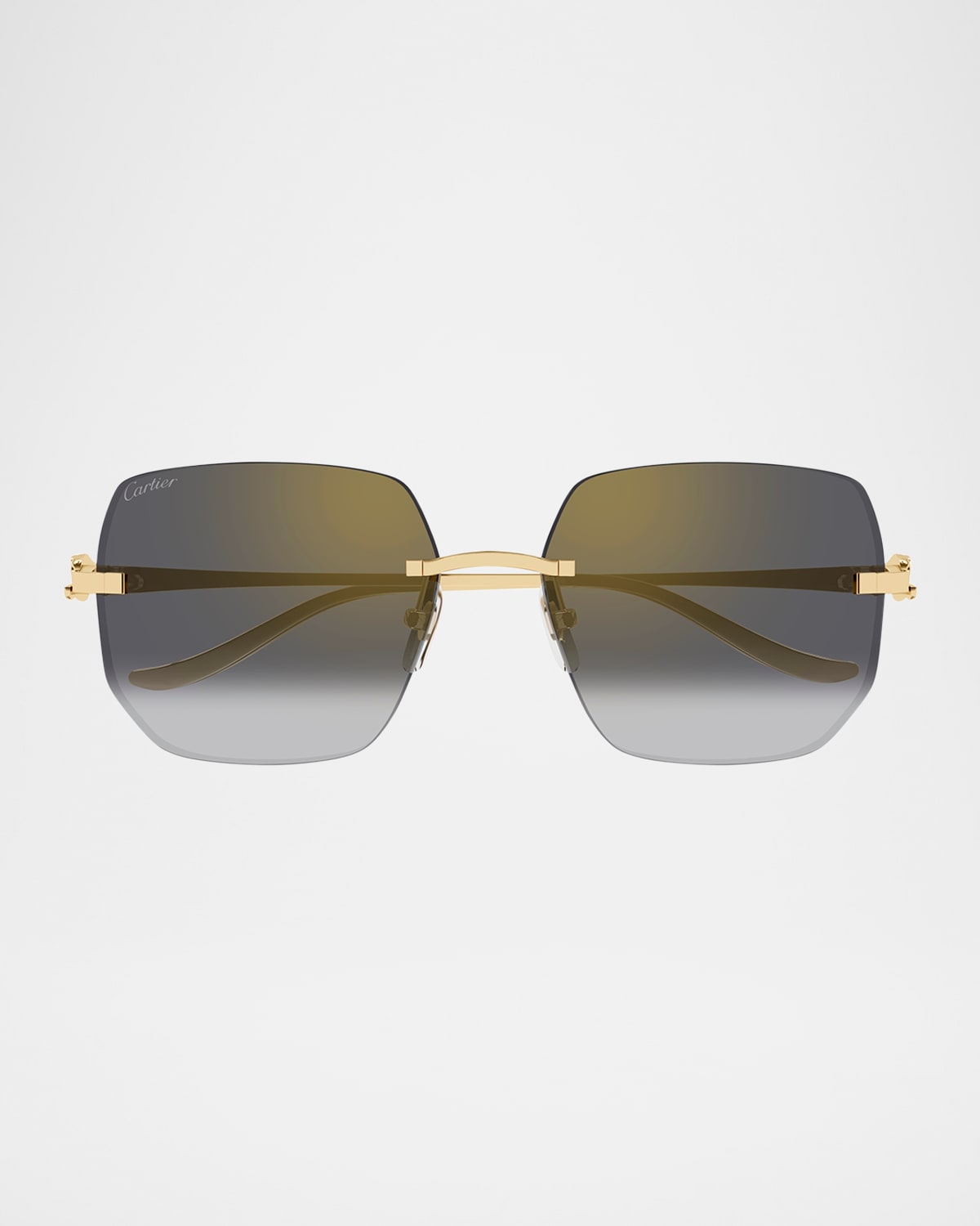 Cartier 55mm Gradient Rimless Rectangular Sunglasses In Smooth Golden Finish