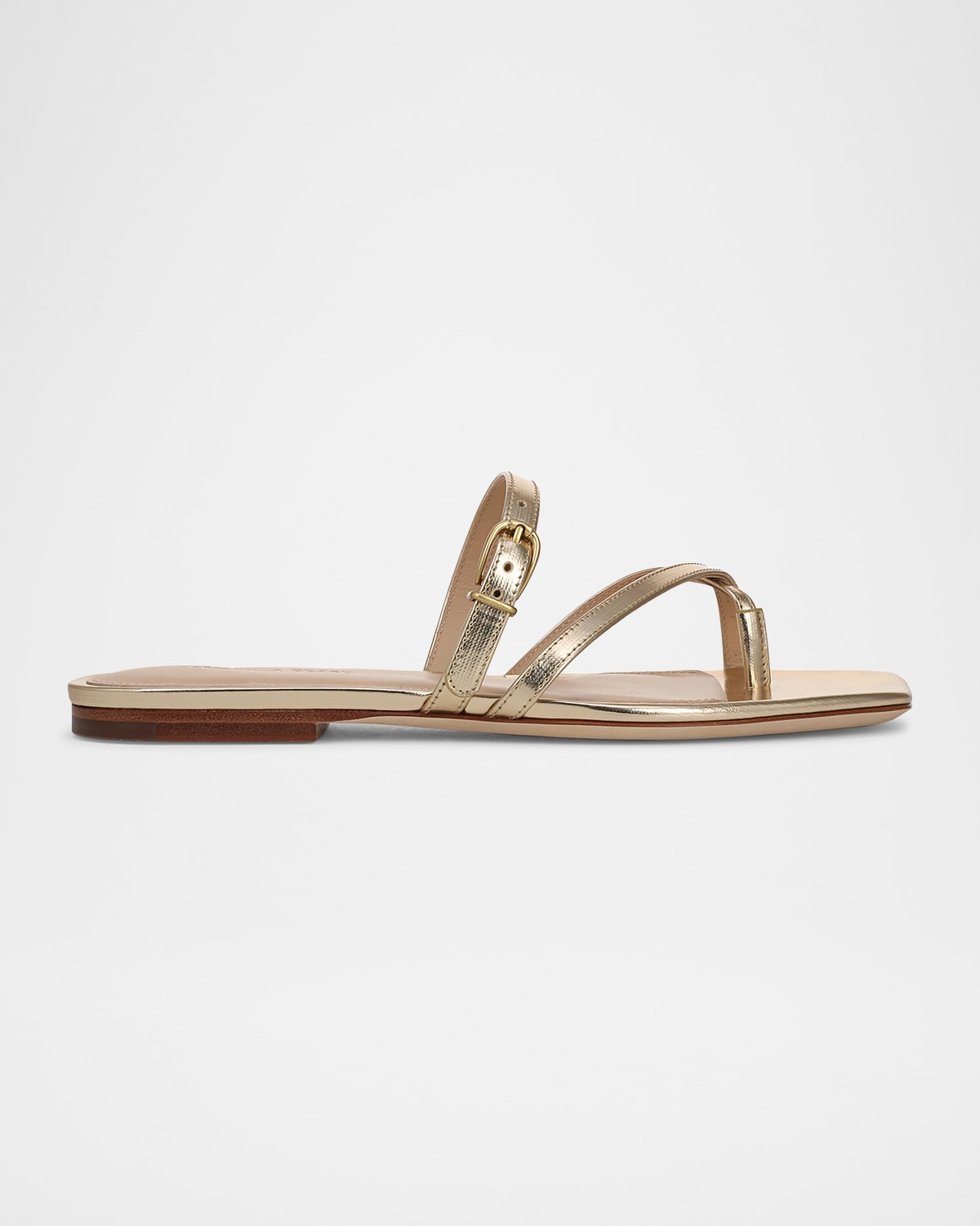 Marthe Metallic Crisscross Buckle Flat Slide Sandals
