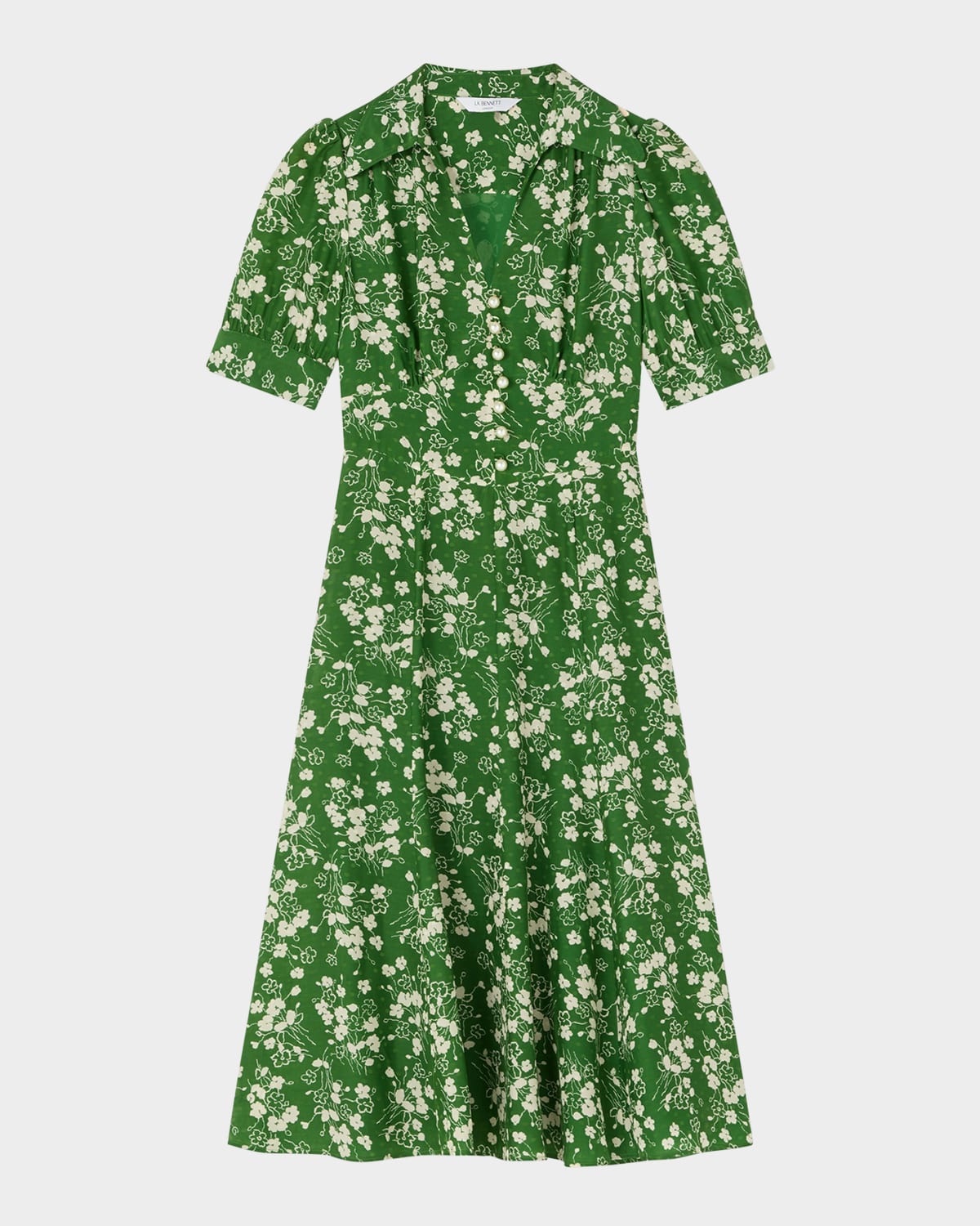 LK Bennett Sophie Dotted Floral-Print Empire Midi Dress