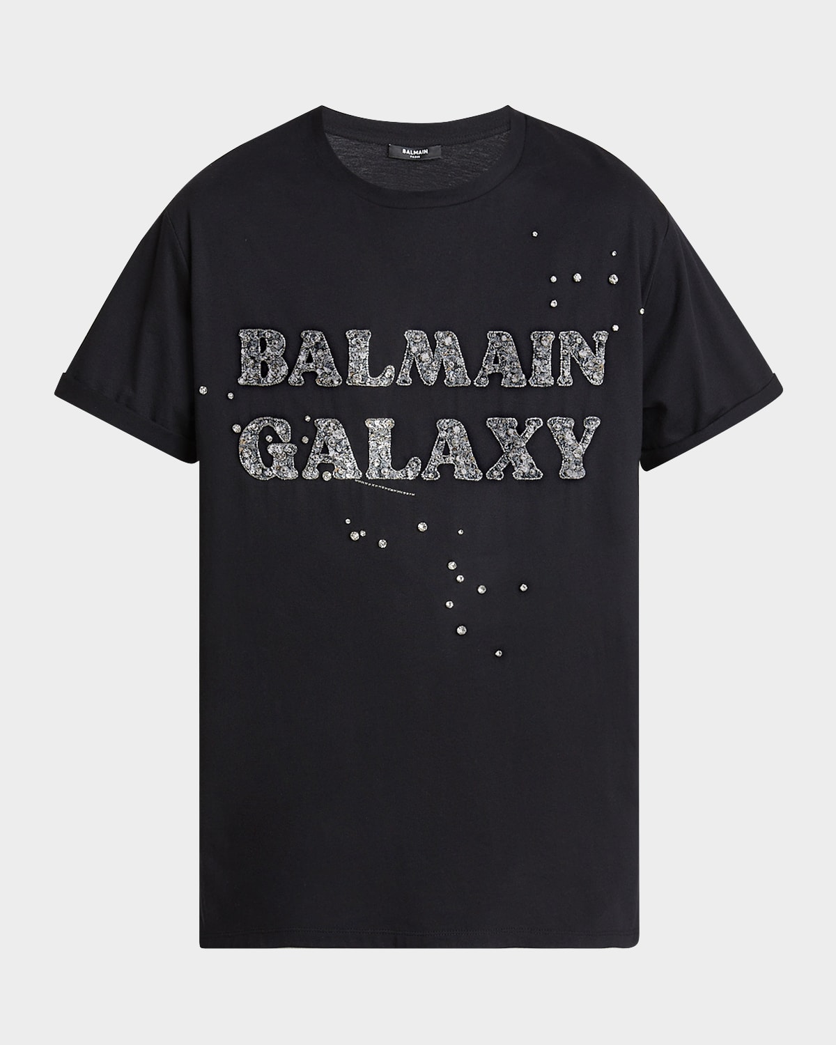 Balmain Embroidered Galaxy Logo T-shirt In Black/crystal