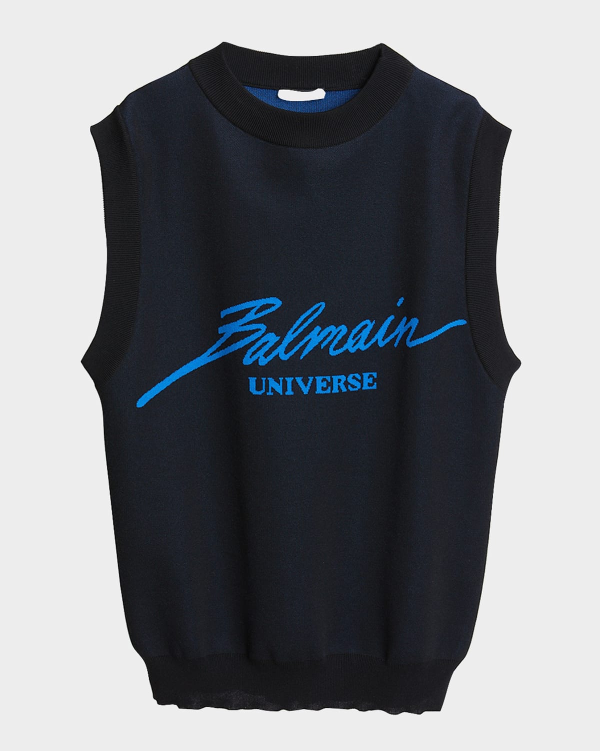 Shop Balmain Men's Universe Knit Sleeveless Top In Black/hologram Blue