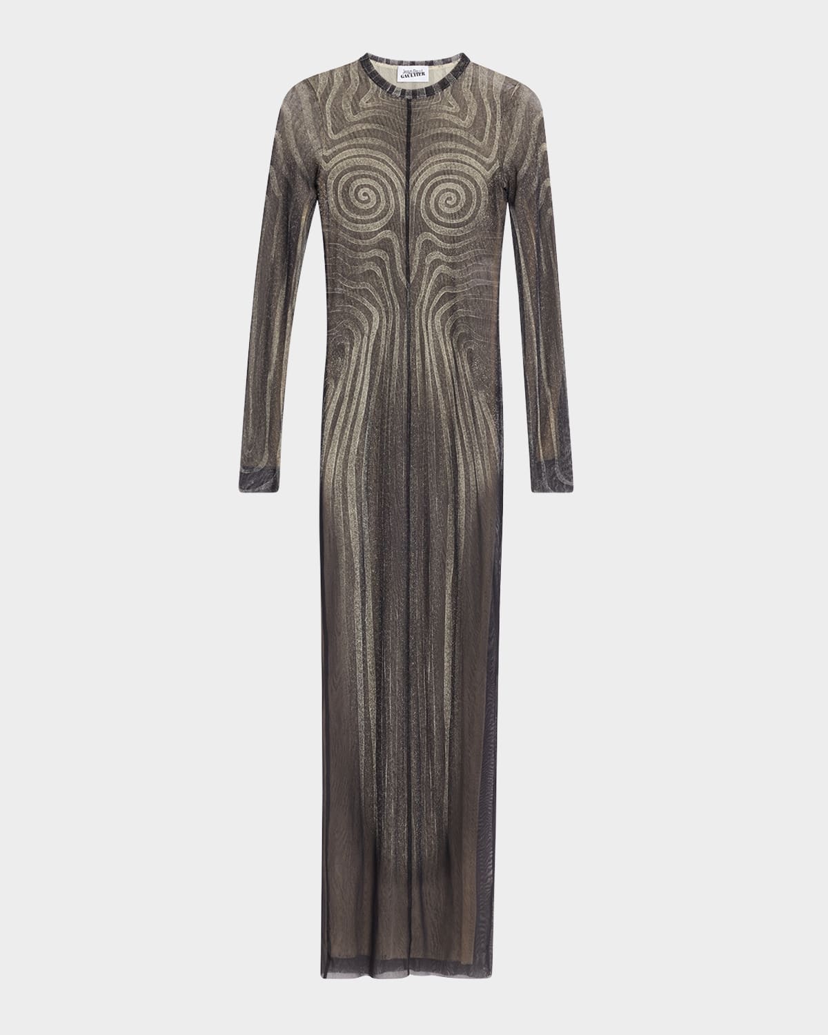 Shop Jean Paul Gaultier Spiral Mesh Long-sleeve Maxi Dress In Blackgreyecru