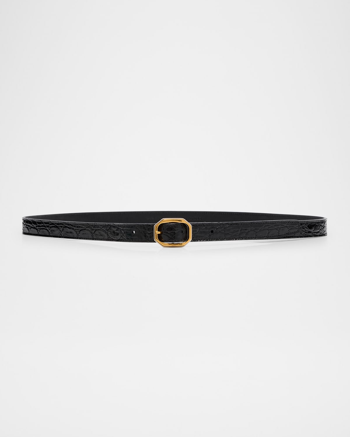 Saint Laurent Ceinture Croc-embossed Leather Belt In 1000 Black
