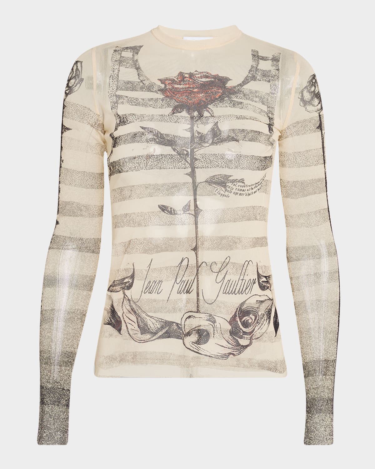 Shop Jean Paul Gaultier Tattoo Mariniere Mesh Long-sleeve Top In Ecrublackred