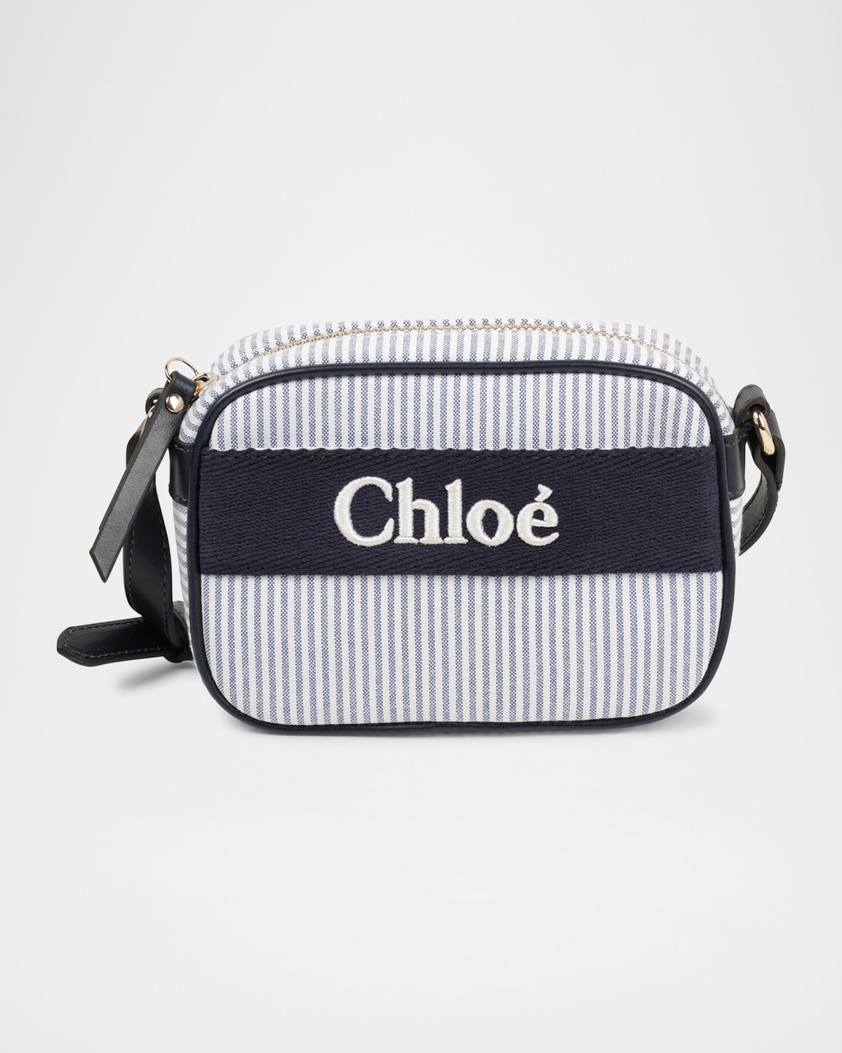 Shop Chloé Girl's Stripe Logo Crossbody Bag In Navy