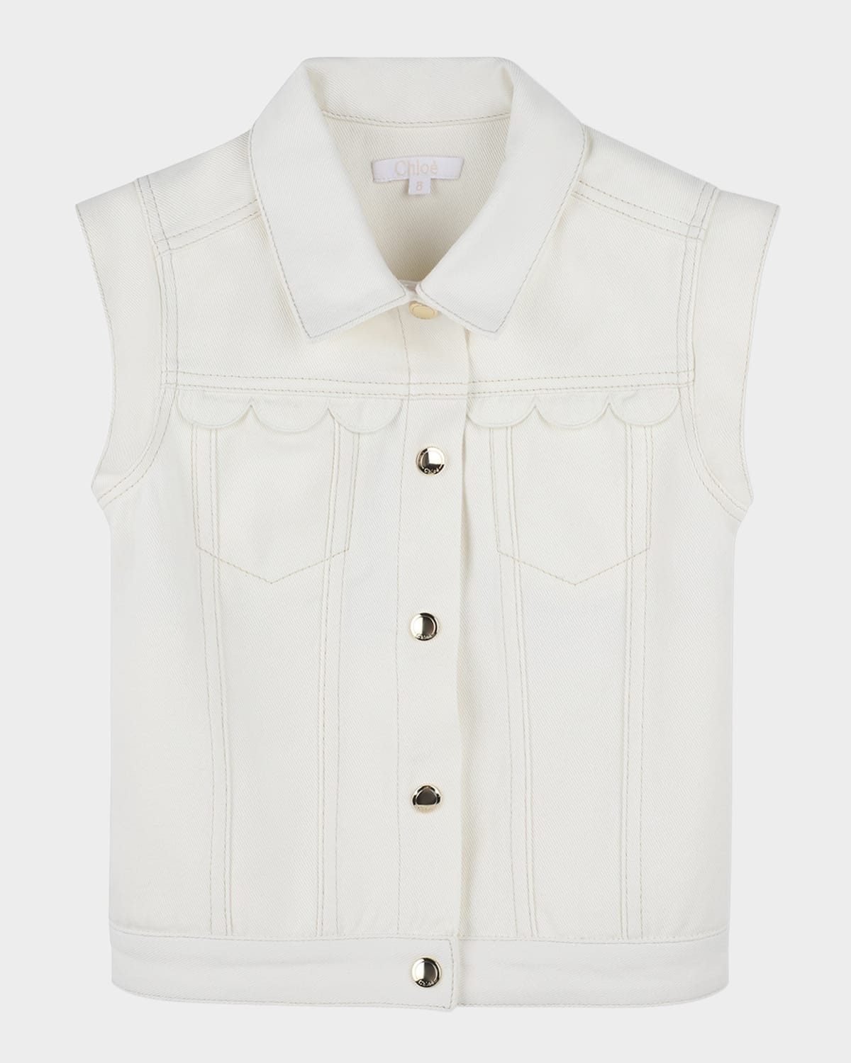 Chloé Girl's Denim Sleeveless Waistcoat In Offwhite
