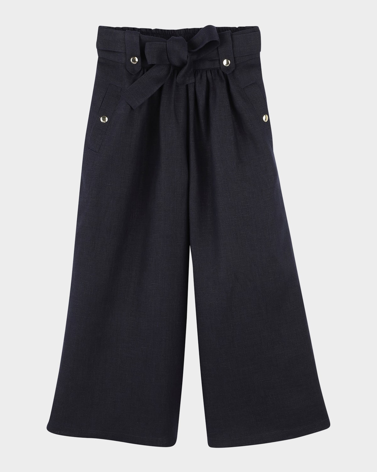 Chloé Girl's Studded Wide Leg Belted Trousers In Navy