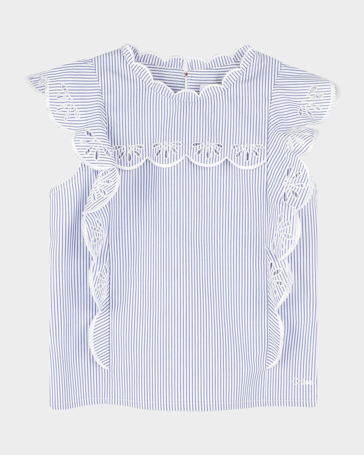 CHLOÉ GIRL'S STRIPE SCALLOP TRIM BLOUSE 