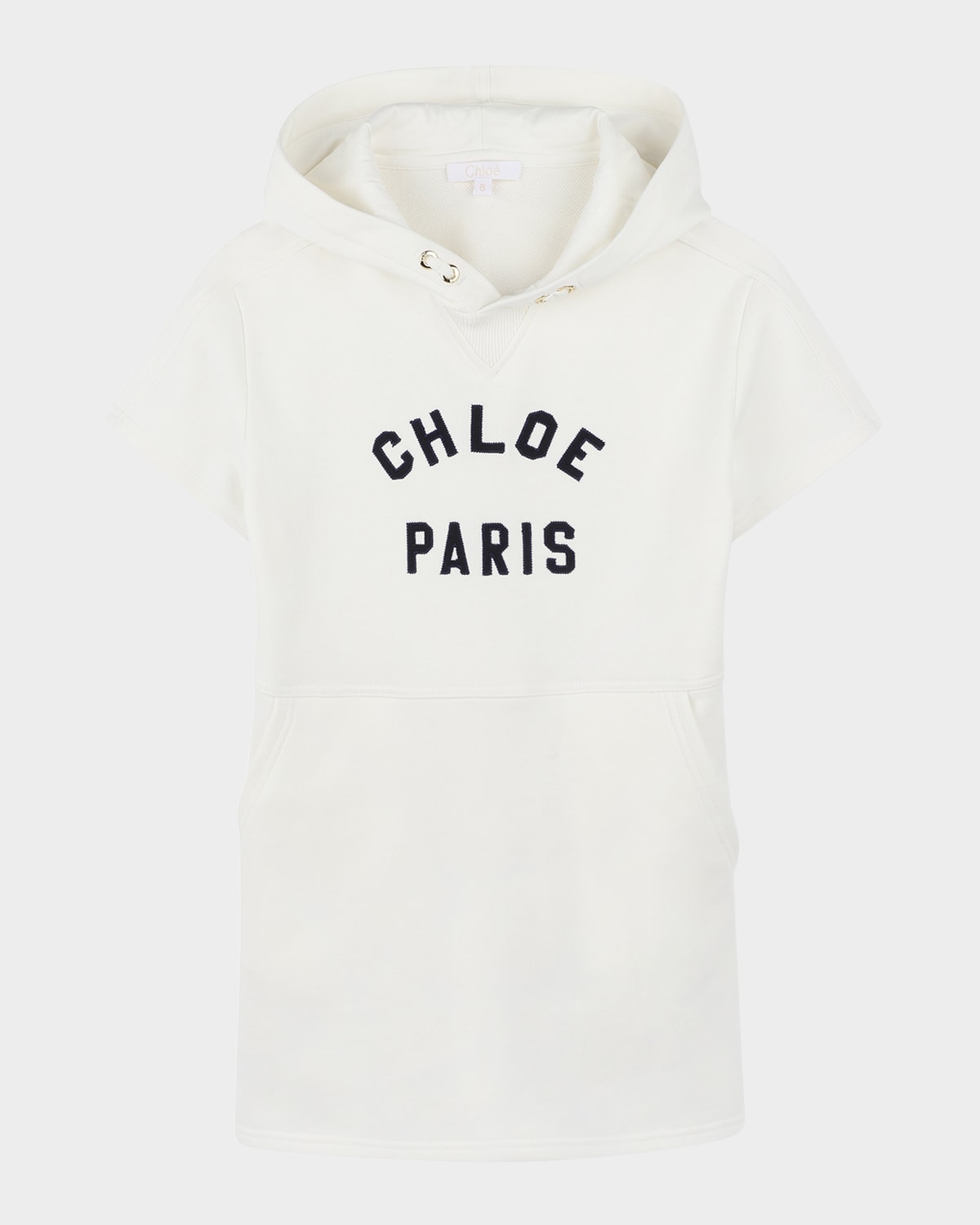CHLOÉ GIRL'S SHORT-SLEEVE HOODED MINI DRESS 