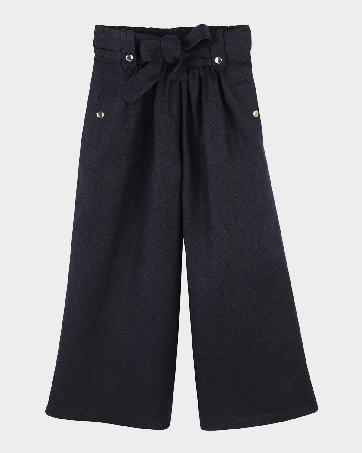 Chloé Girl's Studded Wide Leg Belted Trousers In Navy