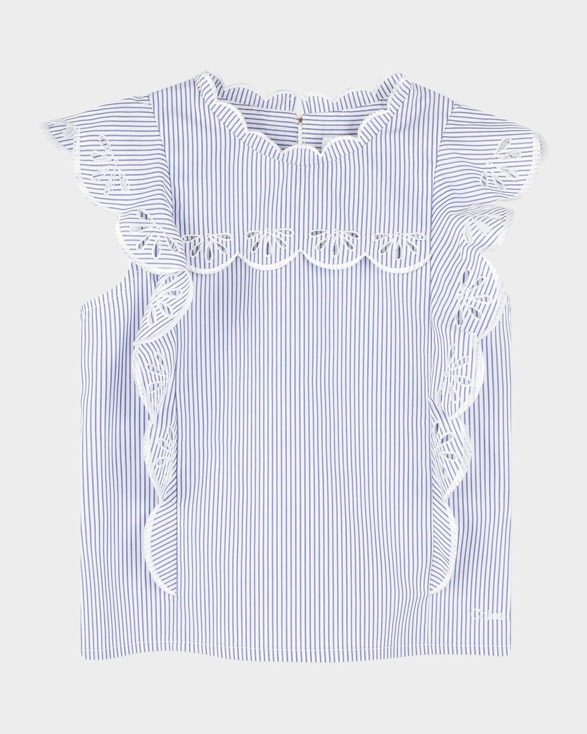 Shop Chloé Girl's Stripe Scallop Trim Blouse In White  Blue