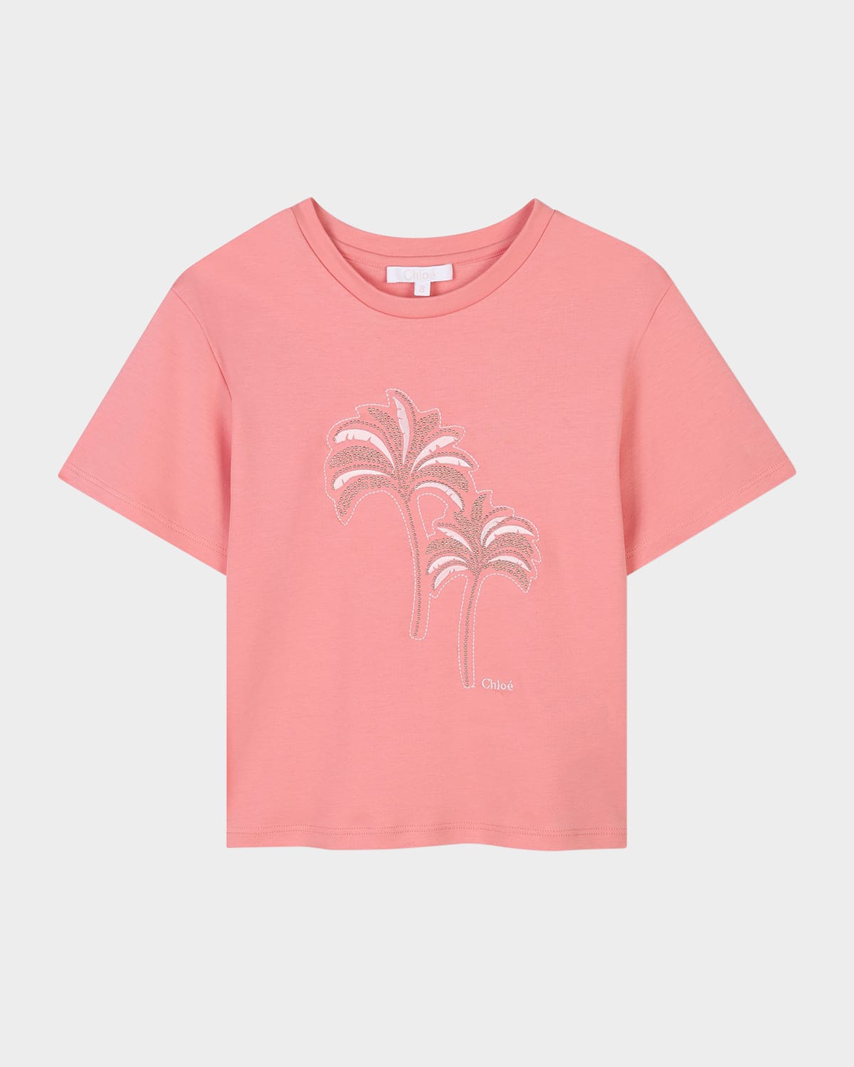 Chloé Girl's Palm Tree Embellished Tee In Rasberry