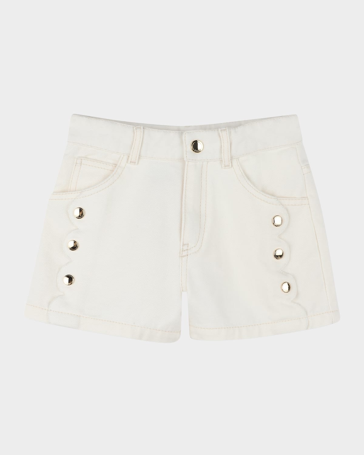 Chloé Girl's Denim Studded Shorts In Offwhite