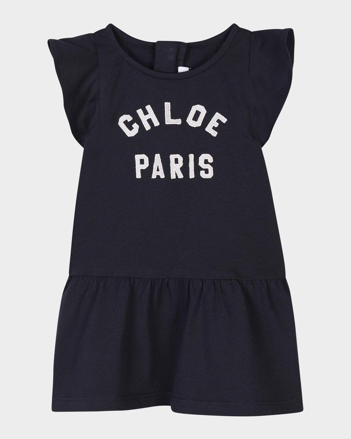 Shop Chloé Girl's Short-sleeve Drop-waist Dress In Navy