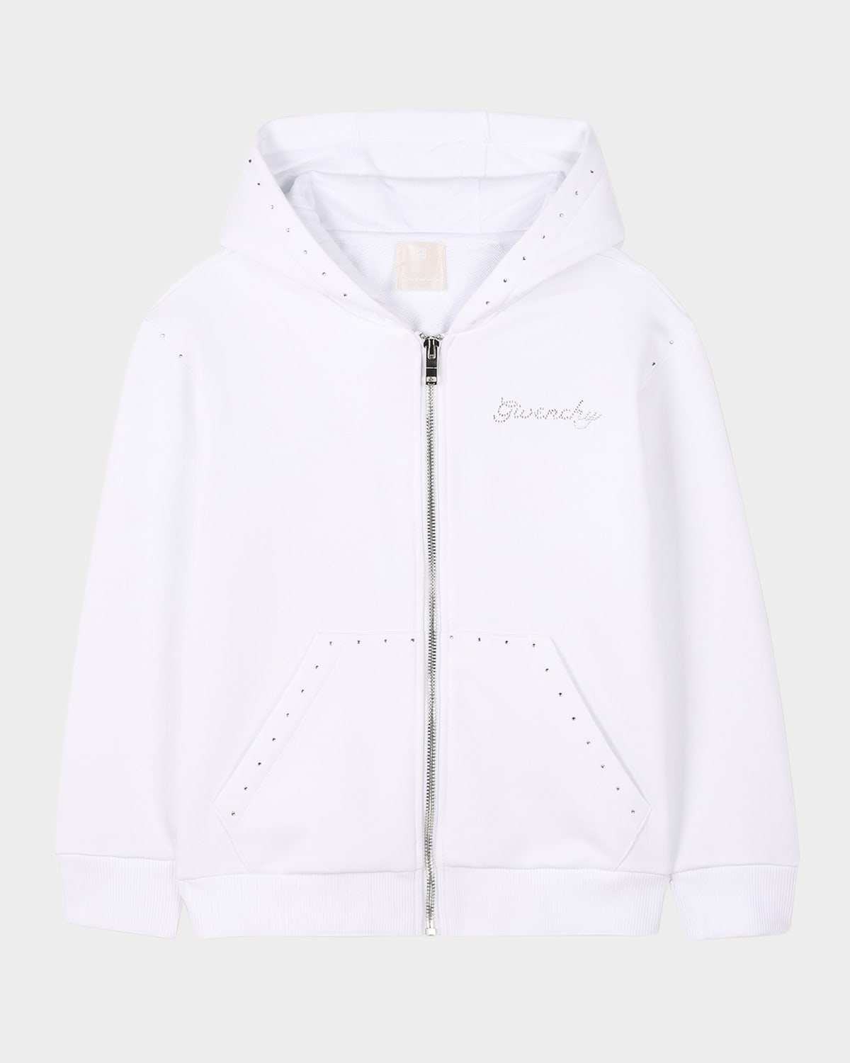 Givenchy Rhinestone-logo Zipped Hoodie In White
