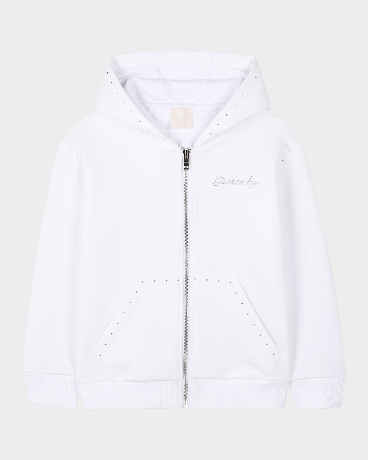 Givenchy Rhinestone-logo Zipped Hoodie In White