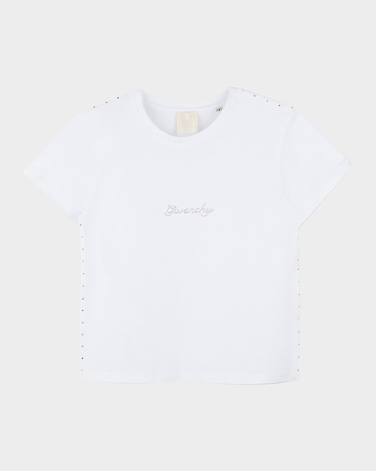 Givenchy Girl's Rhinestone Script Logo-print T-shirt In White
