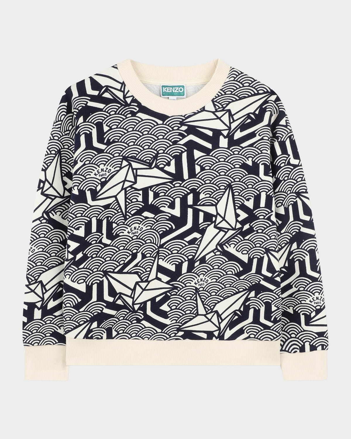 Kenzo Boy's Paper Plane Printed Sweater In Navy