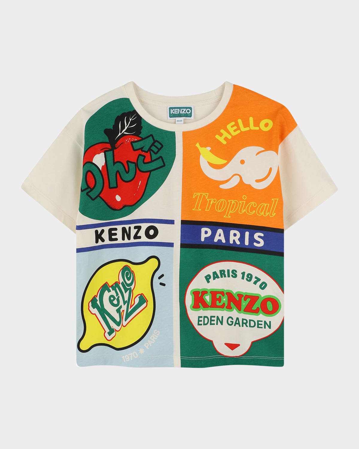 KENZO BOY'S LOGO-PRINT PATCHWORK T-SHIRT 