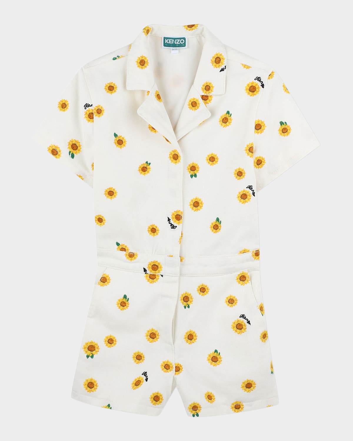 Kenzo Girl's Embroidered Sunflower-print Romper In Offwhite