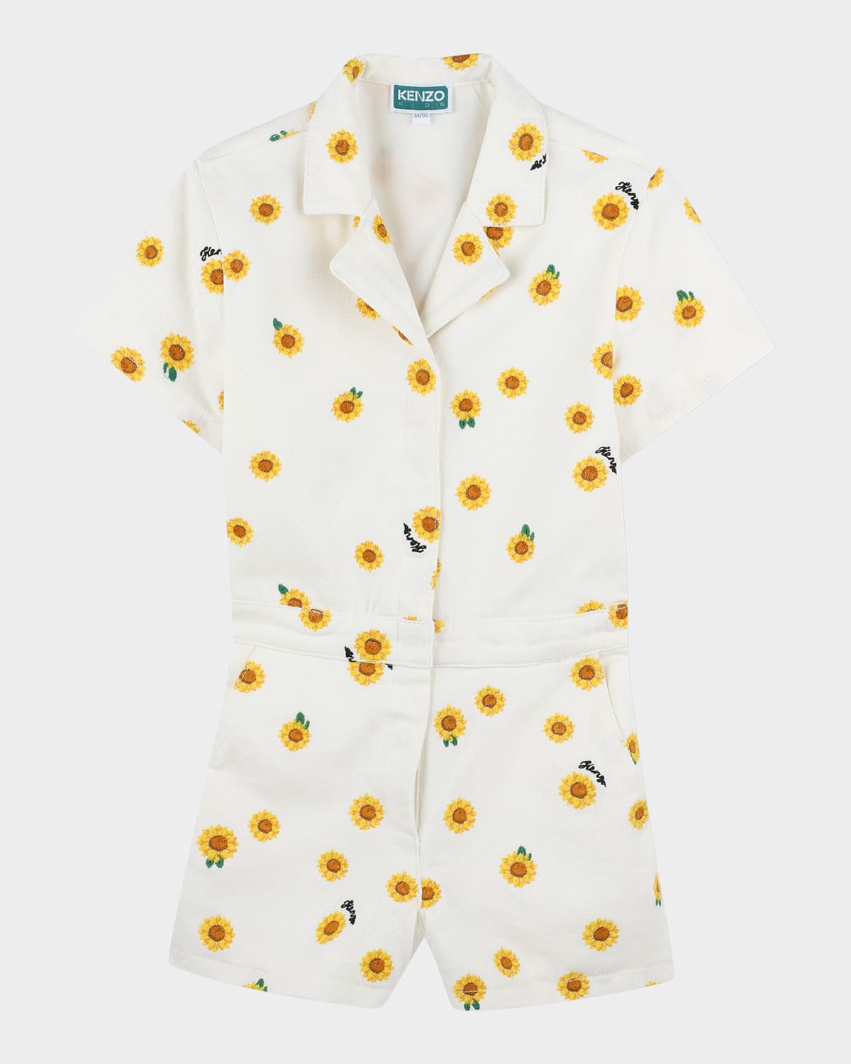 Kenzo Girl's Embroidered Sunflower-print Romper In Offwhite