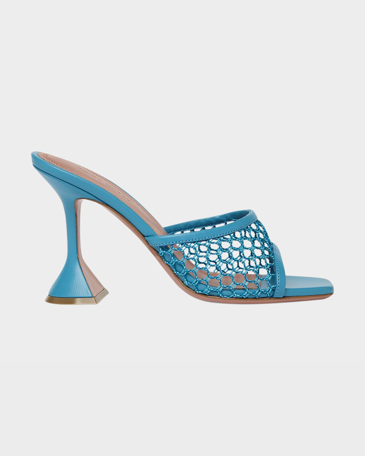 Amina Muaddi Leather And Mesh Lupita Net 95 Mules In Blue