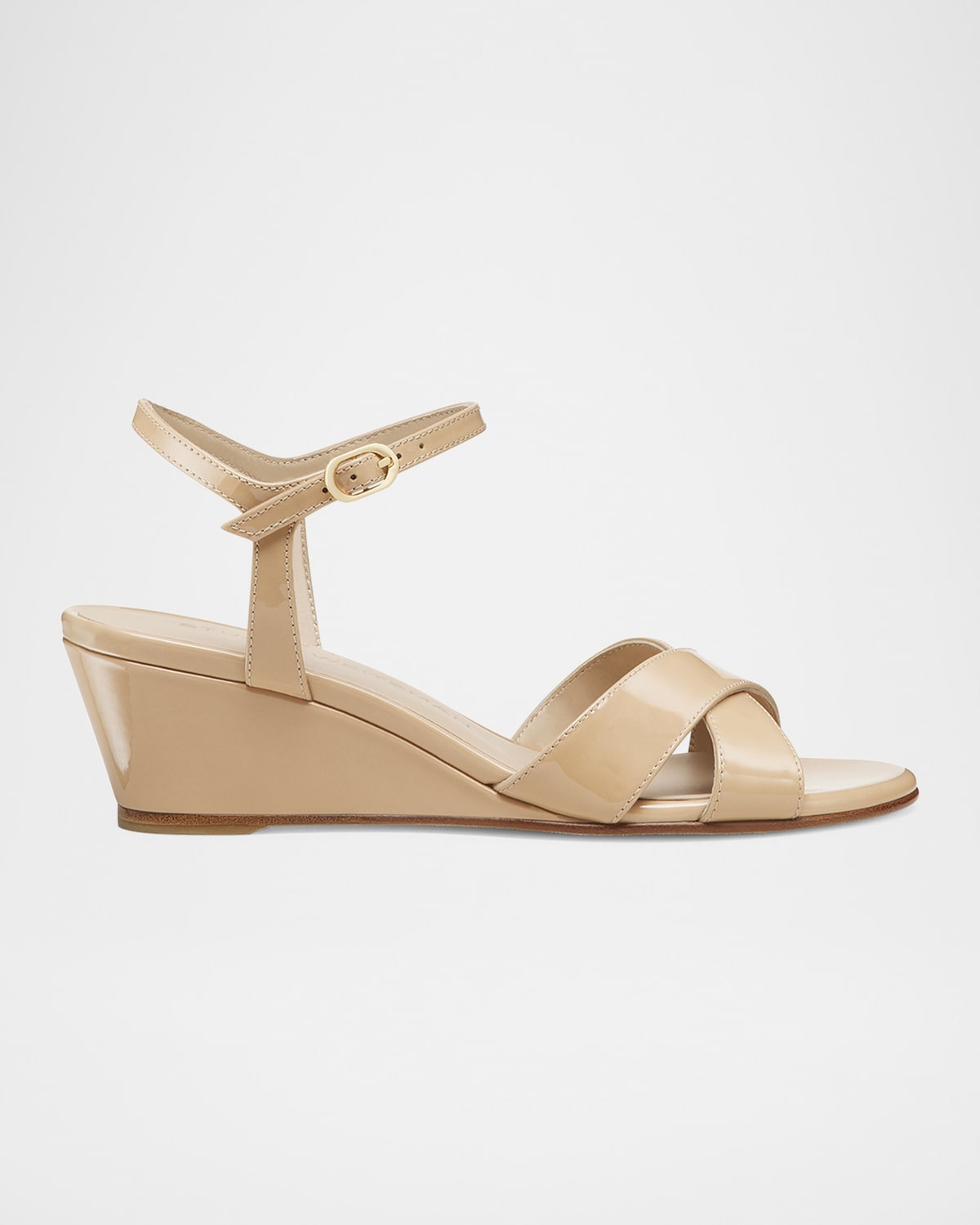 STUART WEITZMAN DAYNA PATENT CRISSCROSS WEDGE SANDALS 