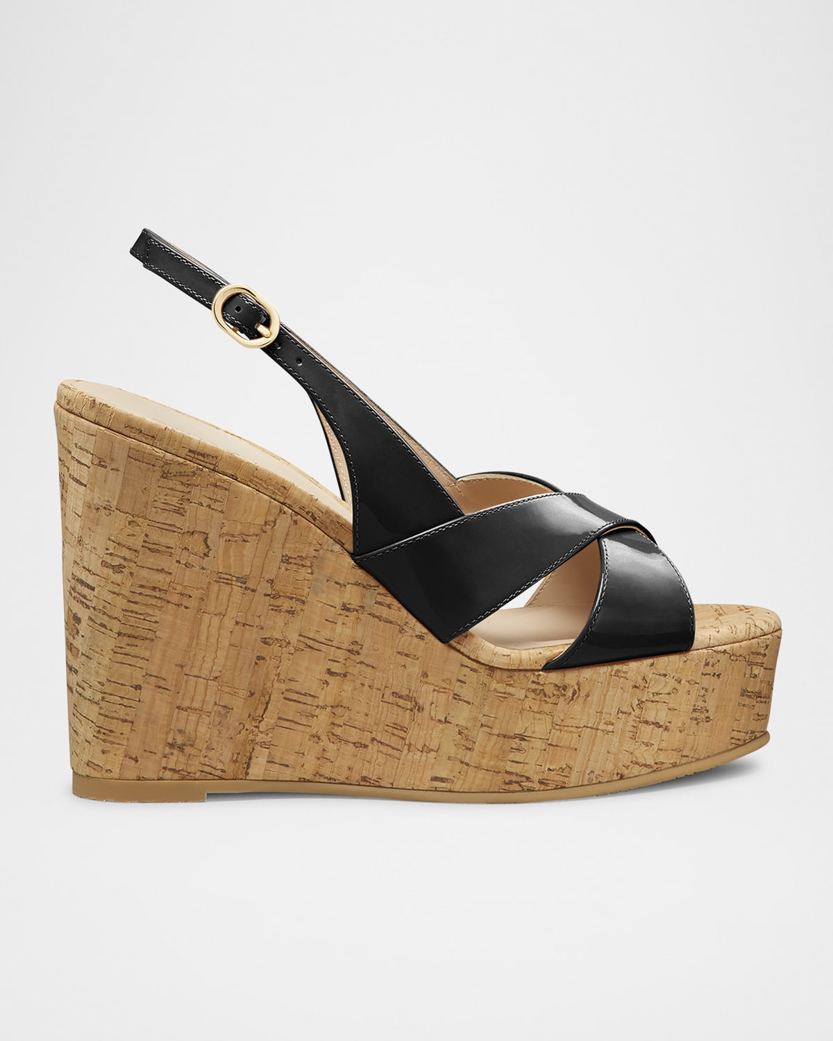 Stuart Weitzman Dayna Patent Crisscross Wedge Platform Sandals In Black
