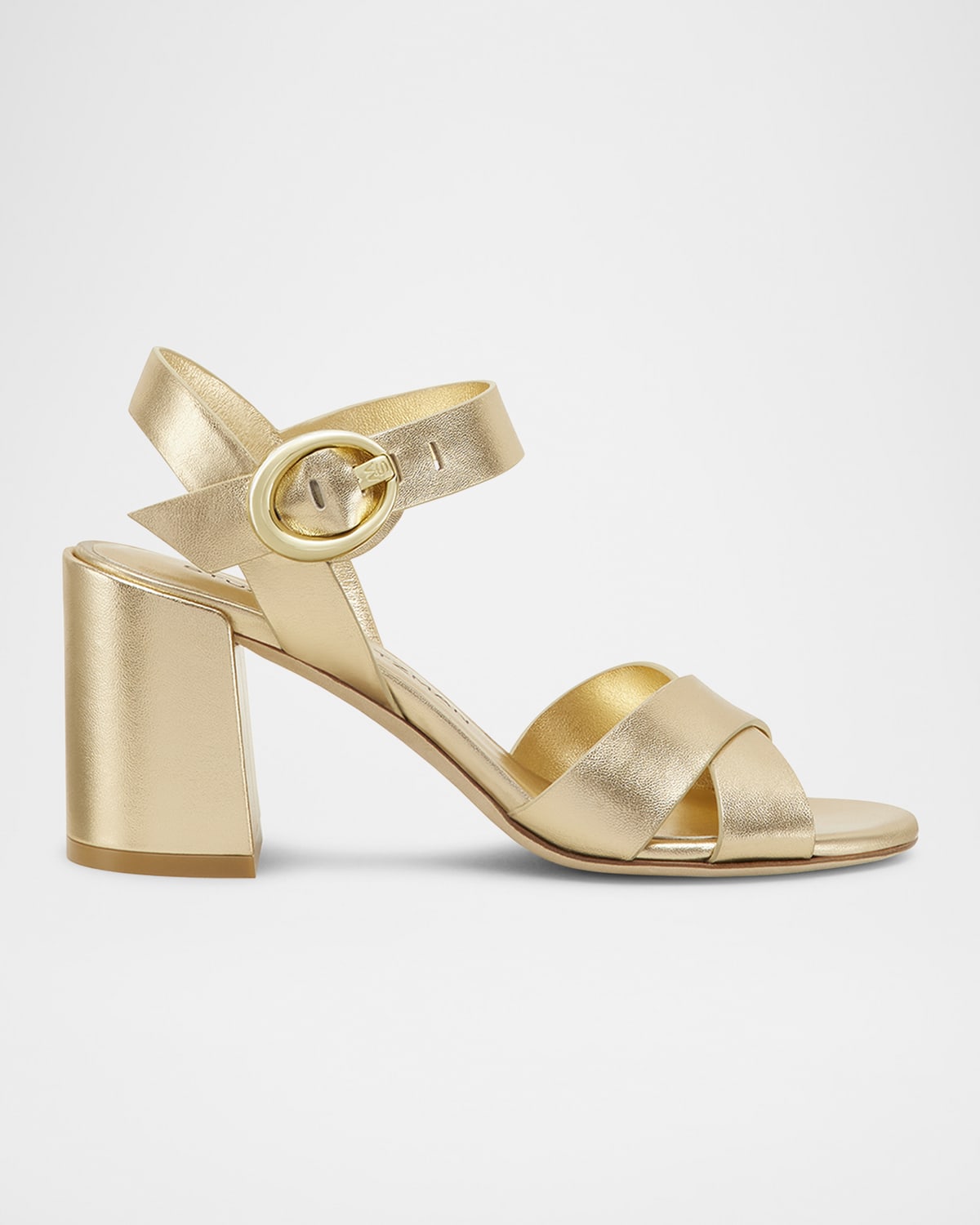 Stuart Weitzman Benni Metallic Block-heel Sandals In Golden