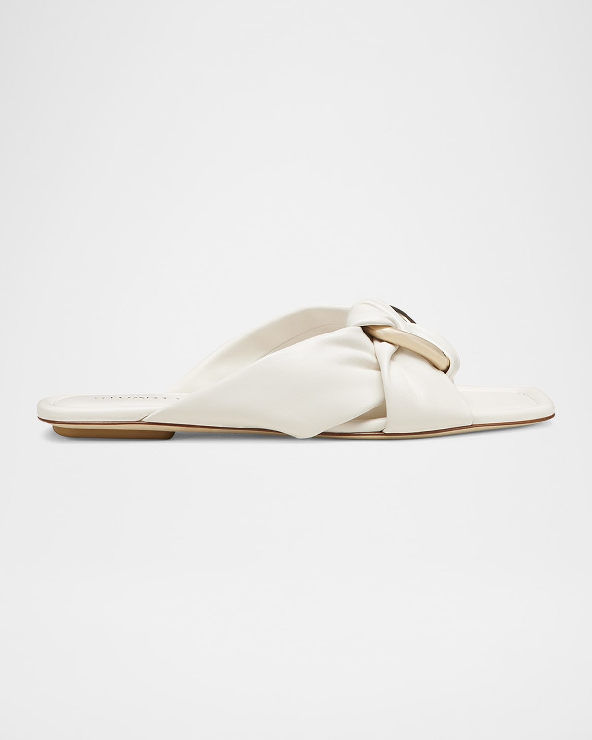 Stuart Weitzman Cece Twisted Leather Ring Slide Sandals In Barely Beige