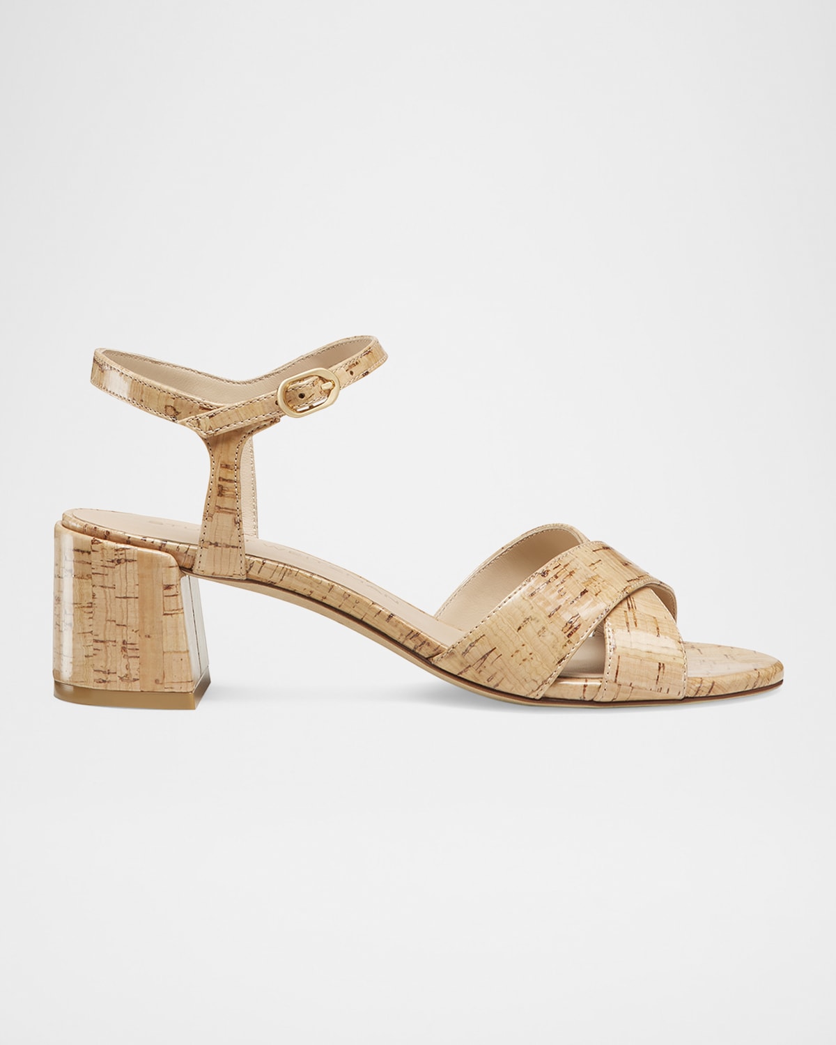 Stuart Weitzman Dayna Cork Crisscross Ankle-strap Sandals In Natural