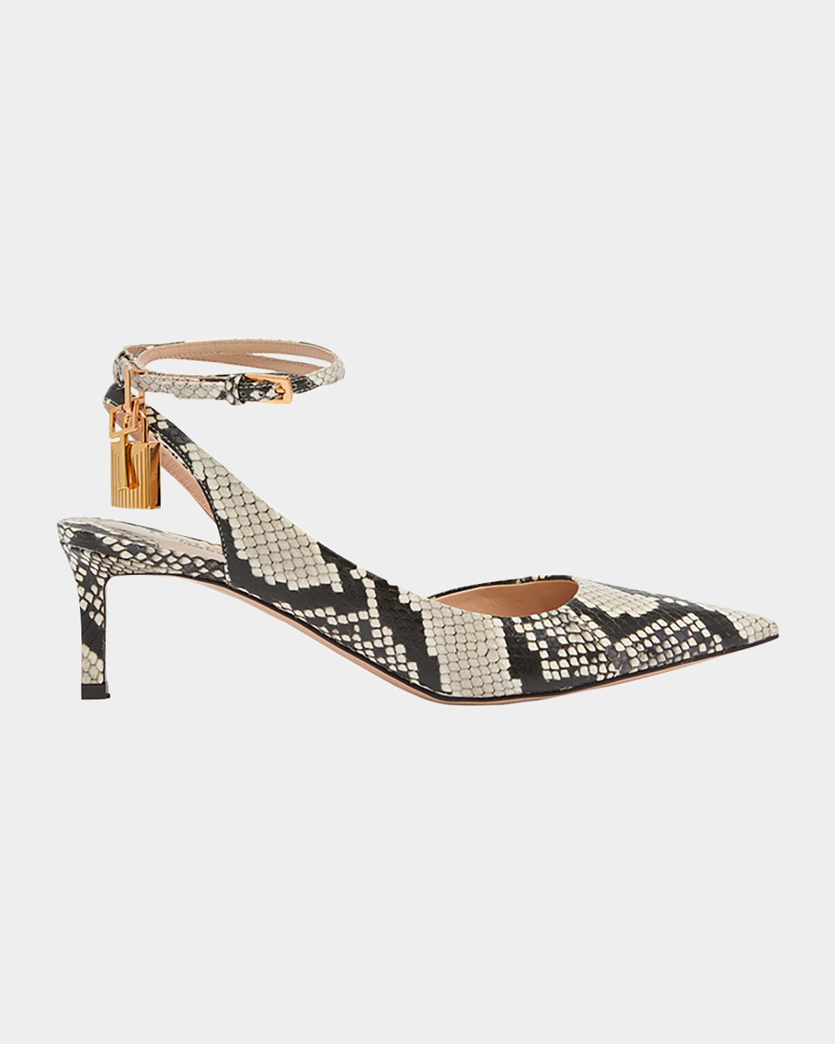 Tom Ford 55mm Angelina Python-printed Leather Ankle-wrap Pumps In Gray