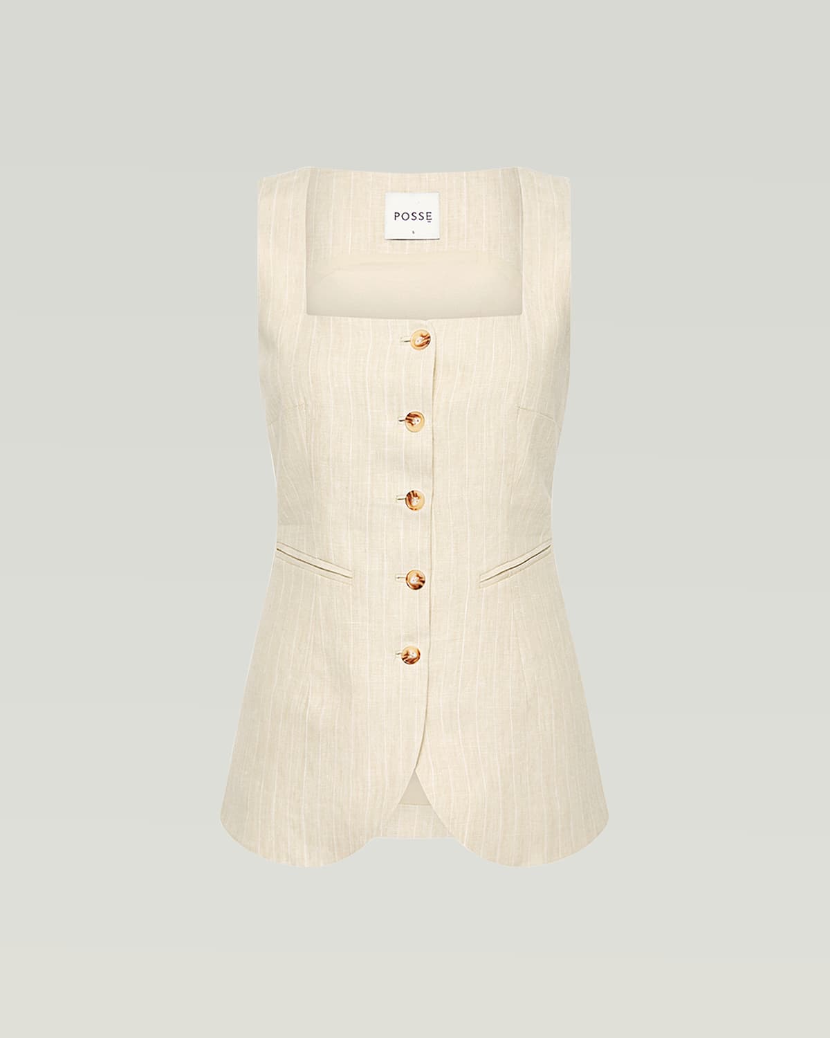 Posse Lucille Pinstripe Linen Gilet In Brown