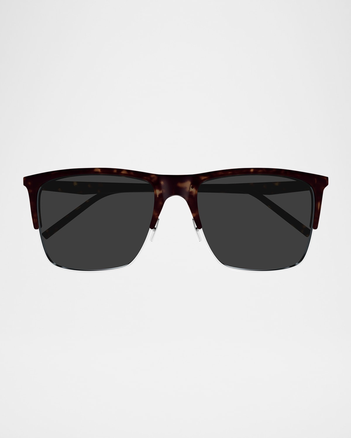 Saint Laurent Men's Sl 768m Acetate Rectangle Sunglasses In Shiny Dark Havanashiny Silver