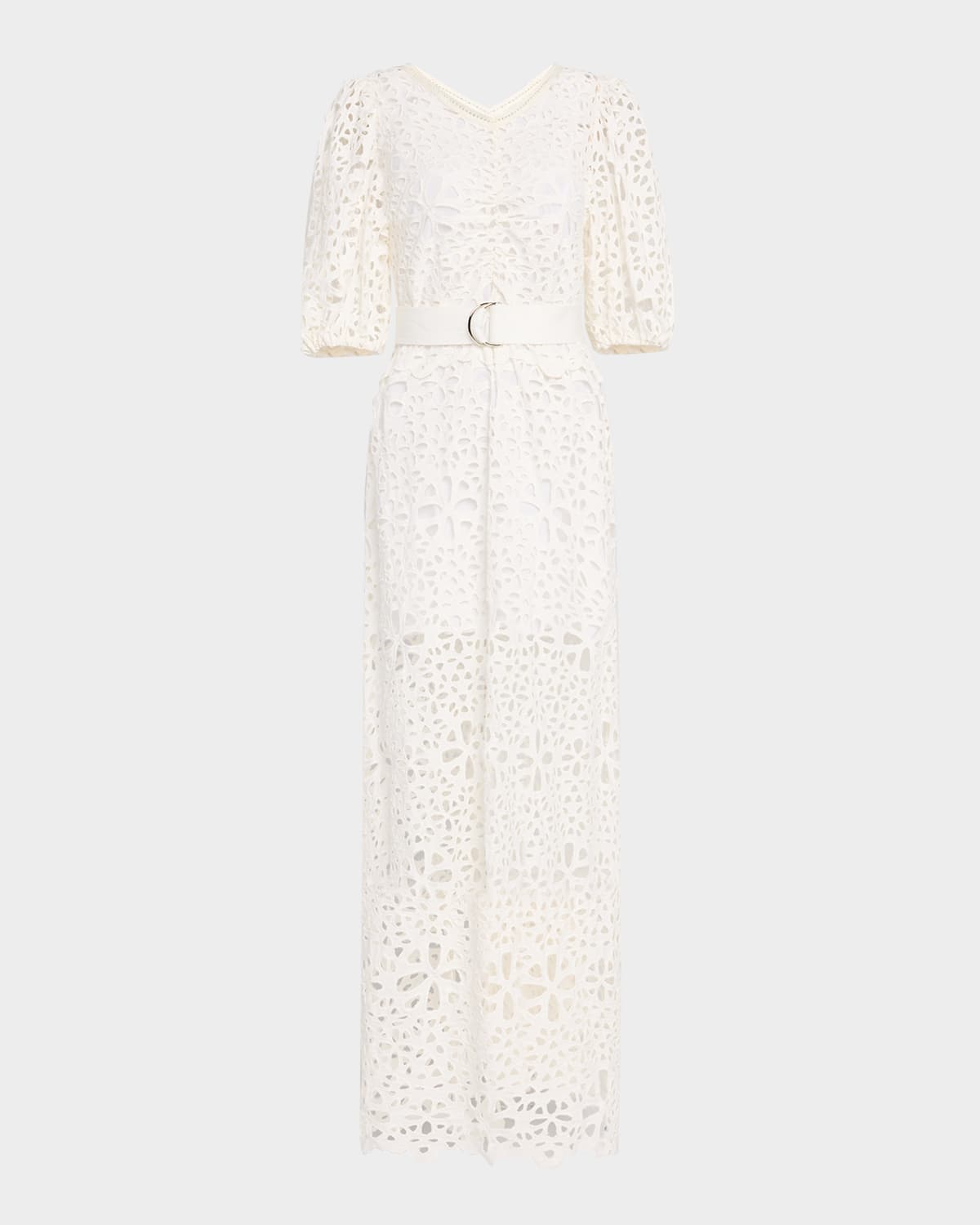 Shop Sea Lumi Puff-sleeve Eyelet Maxi Dress In Cream