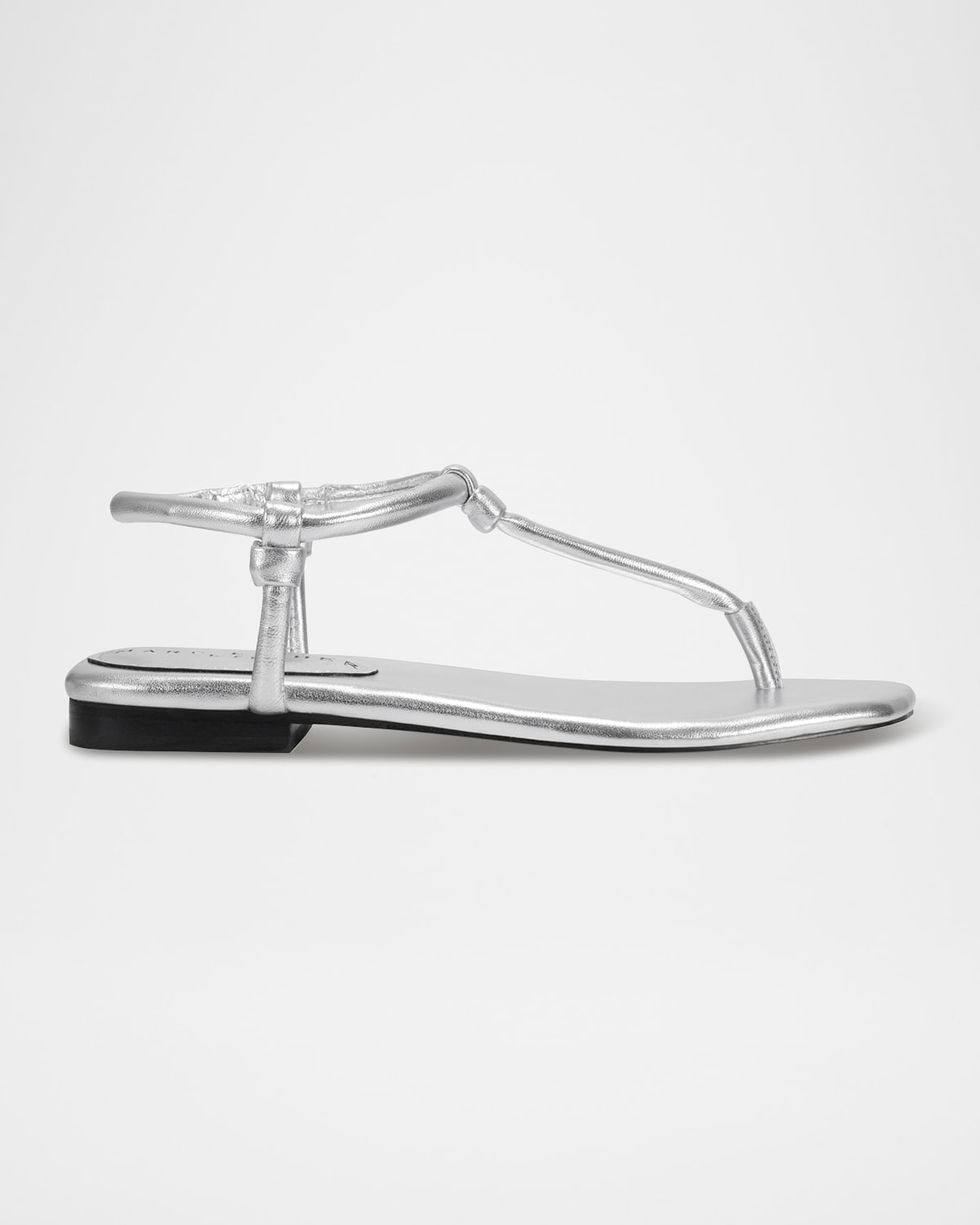 Marc Fisher Ltd Tubular Leather T-strap Flat Sandals In Silver