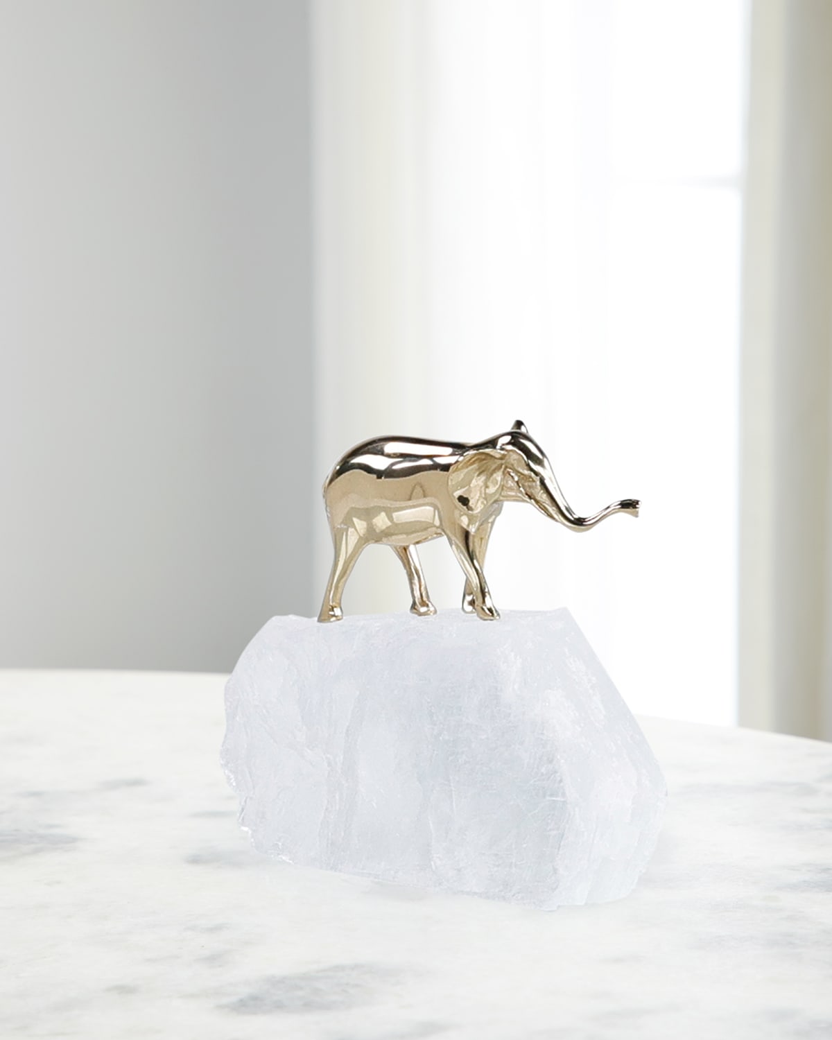 John-richard Collection Brass Elephant Sculpture On Selenite Ii In Brass