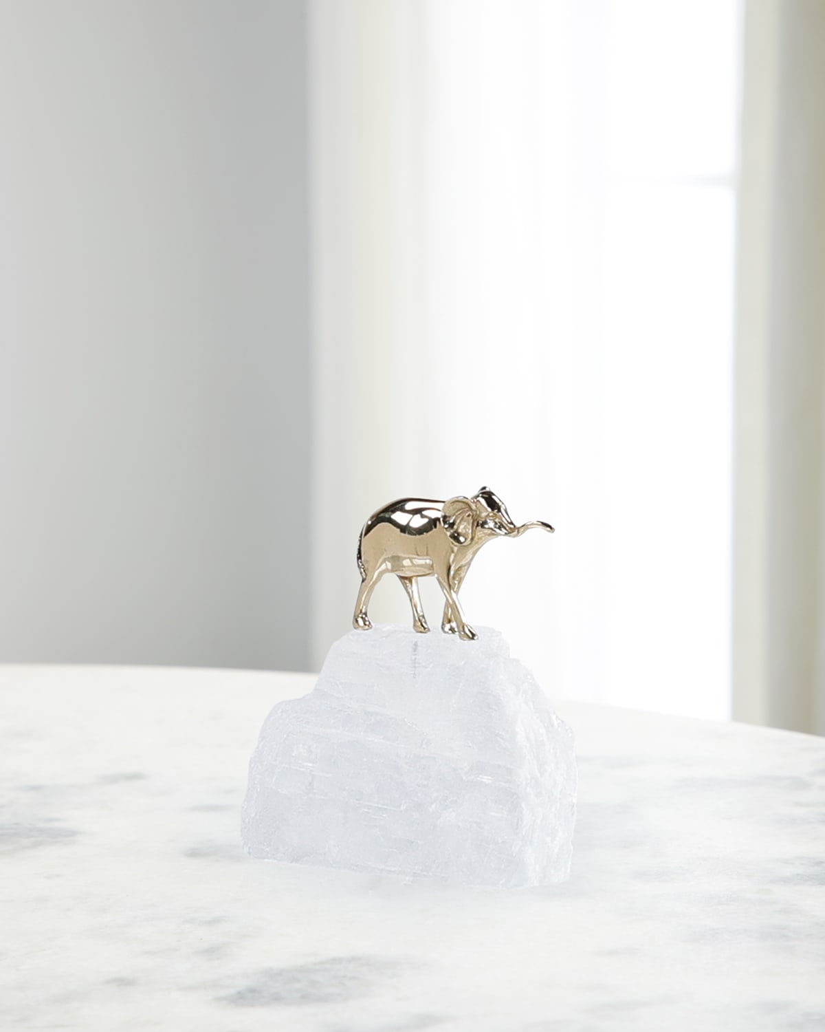 John-richard Collection Brass Elephant Sculpture On Selenite Iii In Brass