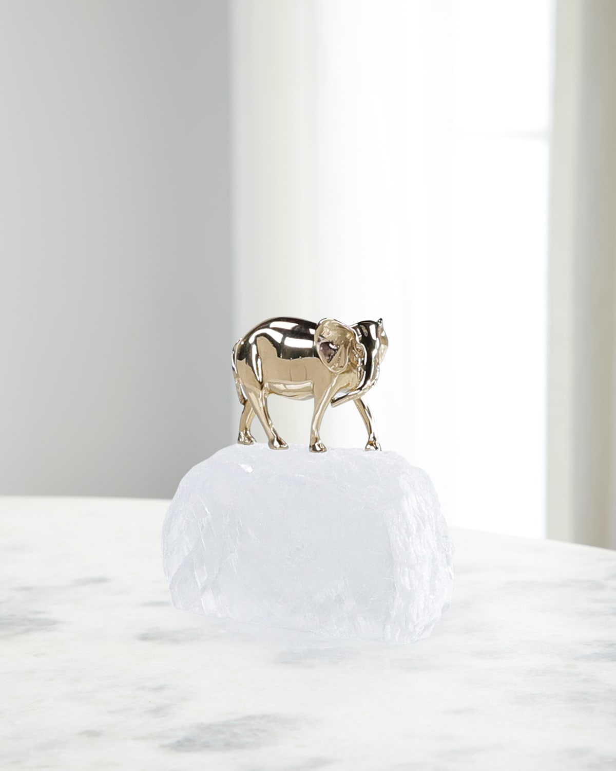 John-richard Collection Brass Elephant Sculpture On Selenite I In Gold