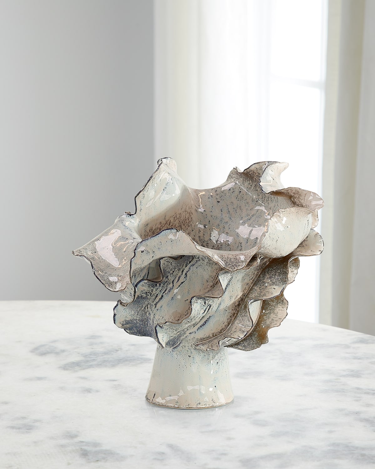John-richard Collection Waved Small Porcelain Vase, 12" In Beige