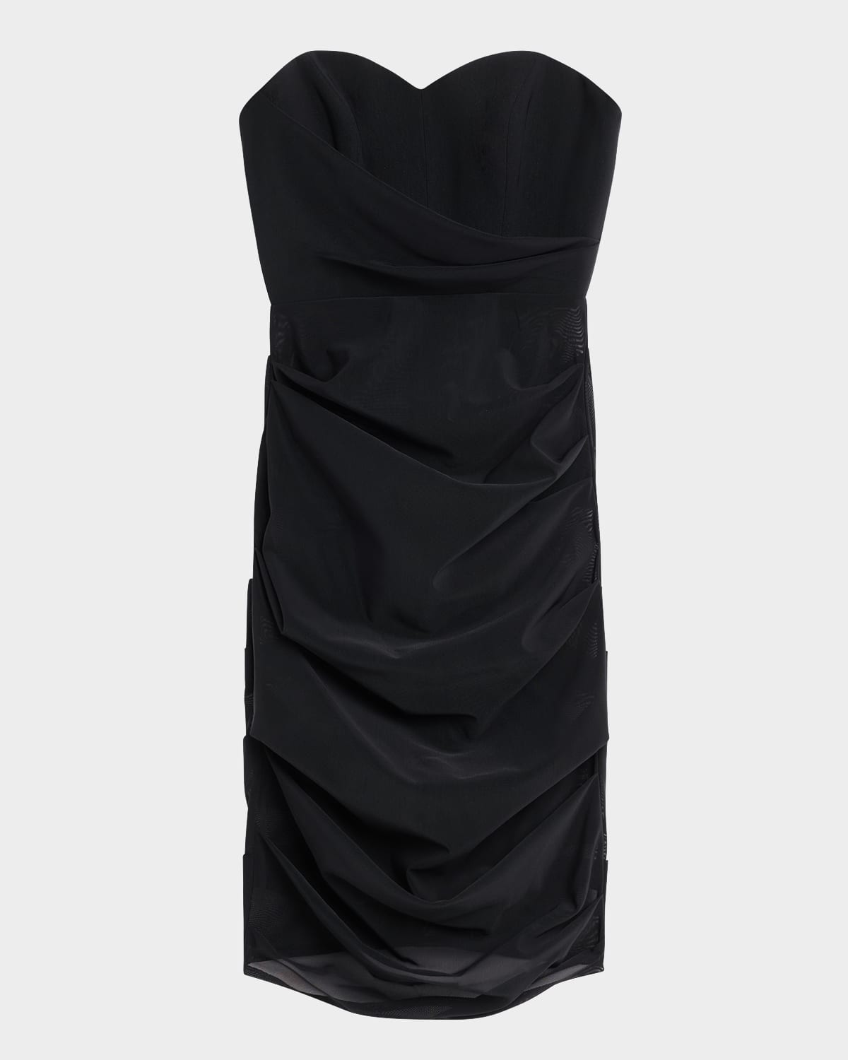 Alex Perry Strapless Tucked Power Mesh Dress In Black